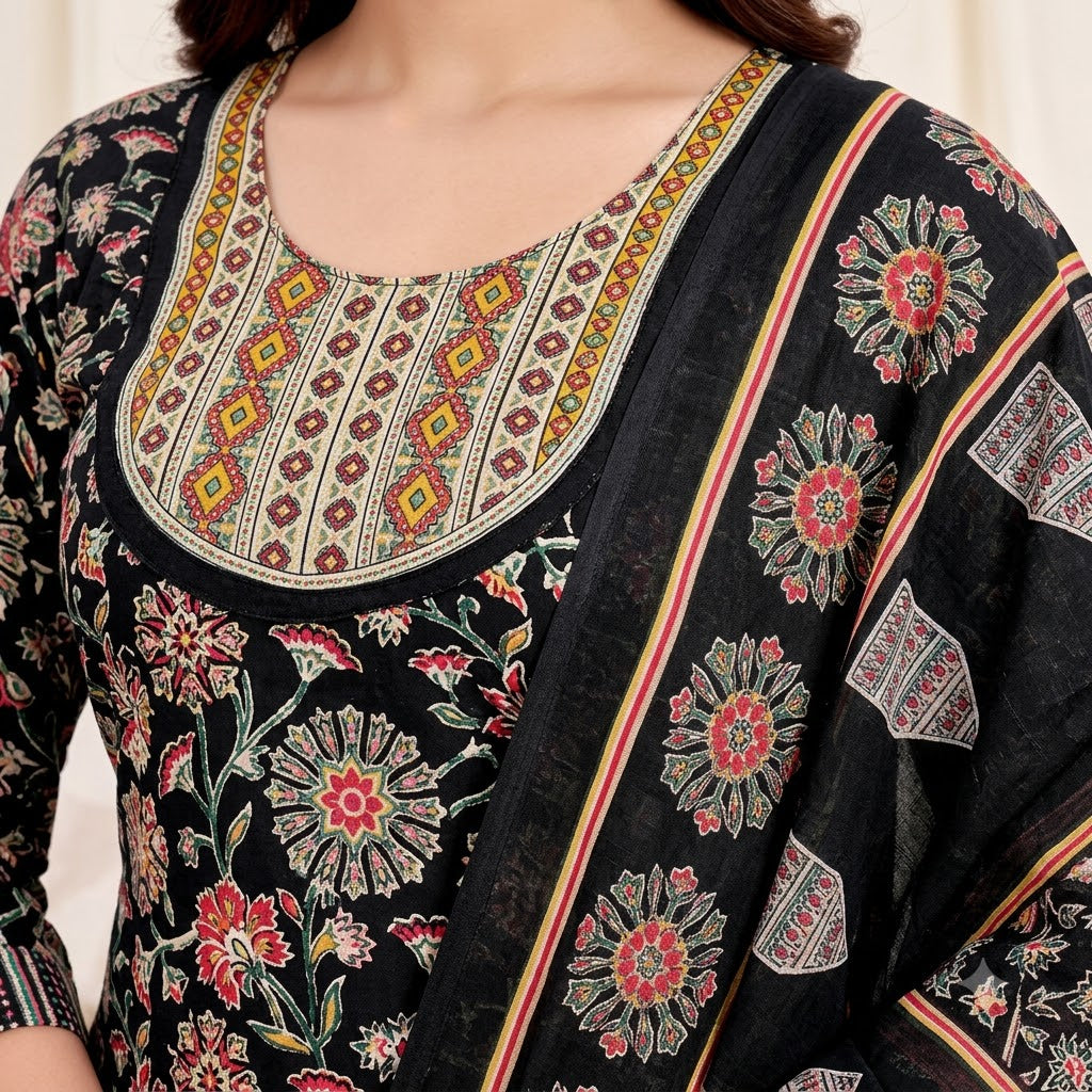 Black Floral Embroidered Patiala Suit — House of Kapasa