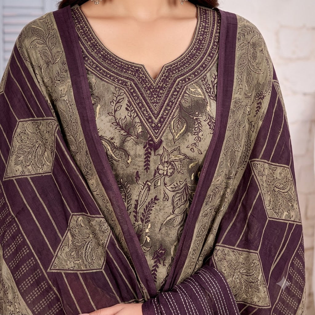 Taupe Grey Embroidered Patiala Suit — House of Kapasa