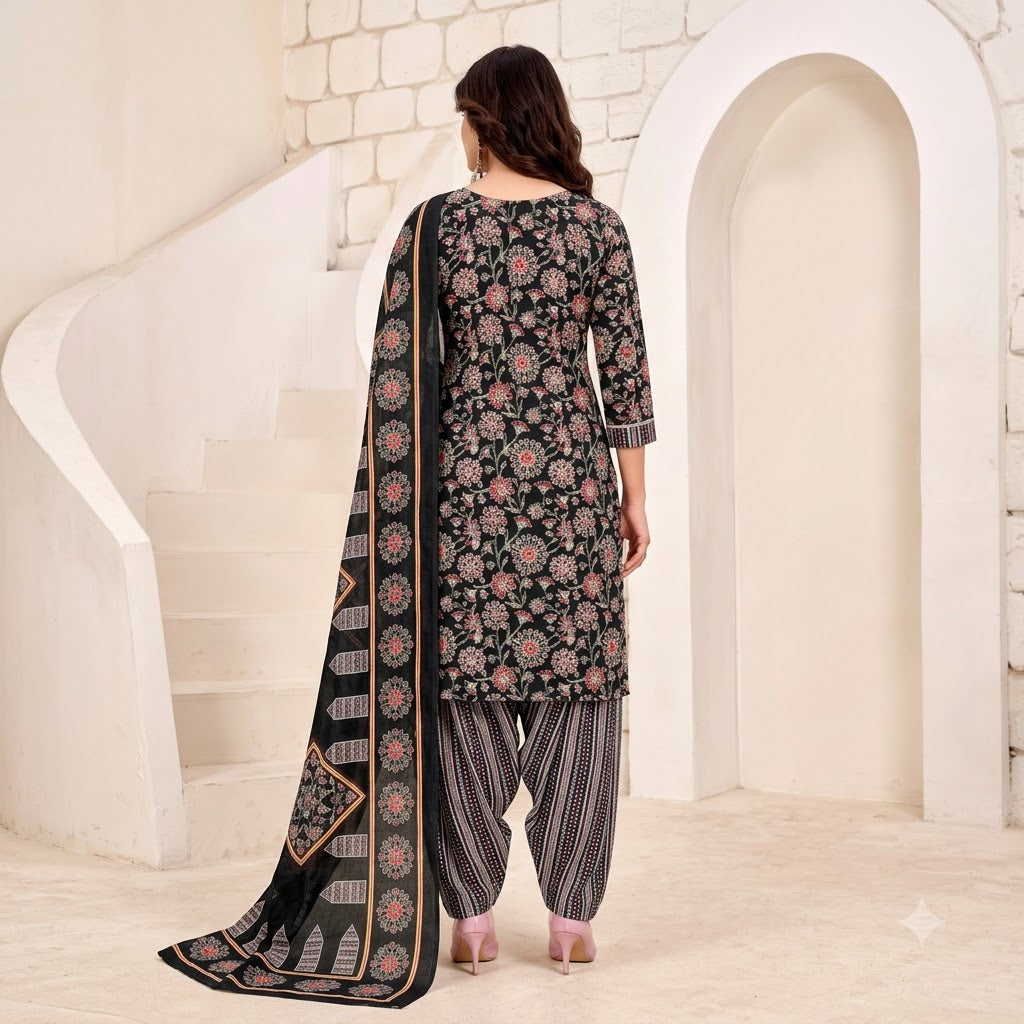 Black Floral Embroidered Patiala Suit — House of Kapasa