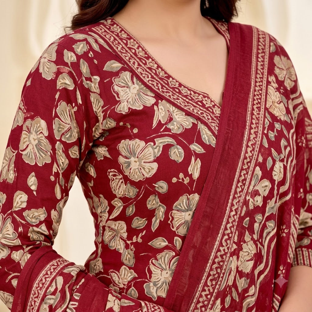 Maroon Floral Embroidered Patiala Suit — House of Kapasa