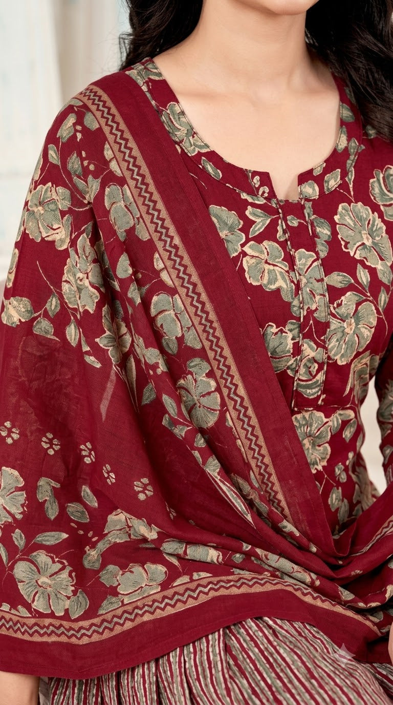 Maroon Floral Patiala Suit — House of Kapasa