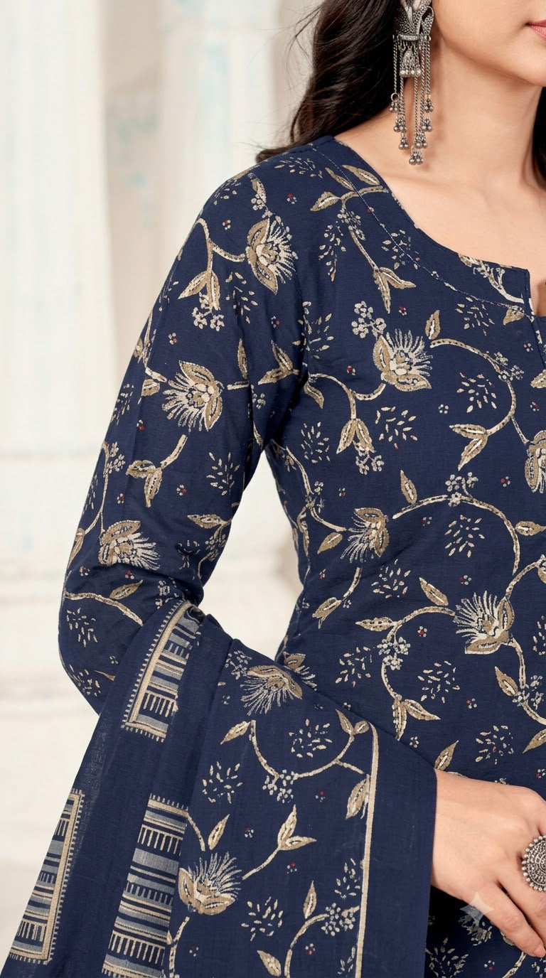Navy Floral Patiala Suit — House of Kapasa