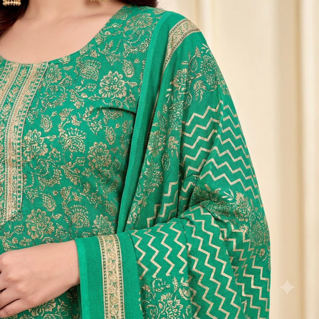 Emerald Floral Embroidered Patiala Suit — House of Kapasa