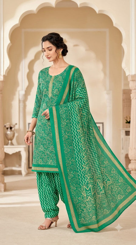 Emerald Green Floral Patiala Suit — House of Kapasa