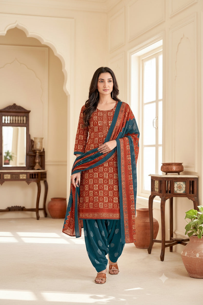 Sage & Plum Floral Patiala Suit — House of Kapasa