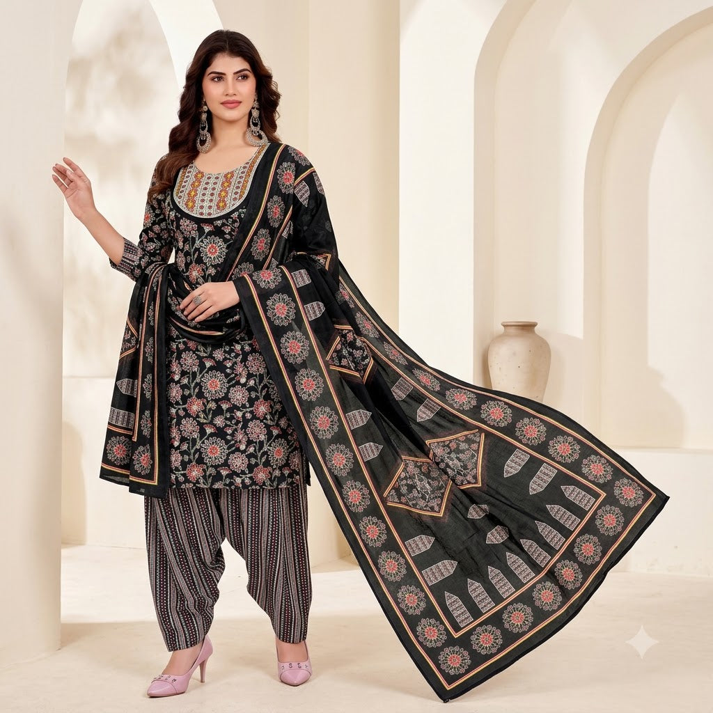Black Floral Embroidered Patiala Suit — House of Kapasa