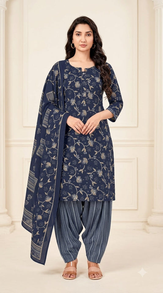 Navy Floral Patiala Suit — House of Kapasa