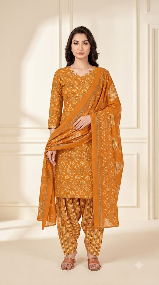 Mustard Yellow Bandhani Patiala Suit — House of Kapasa