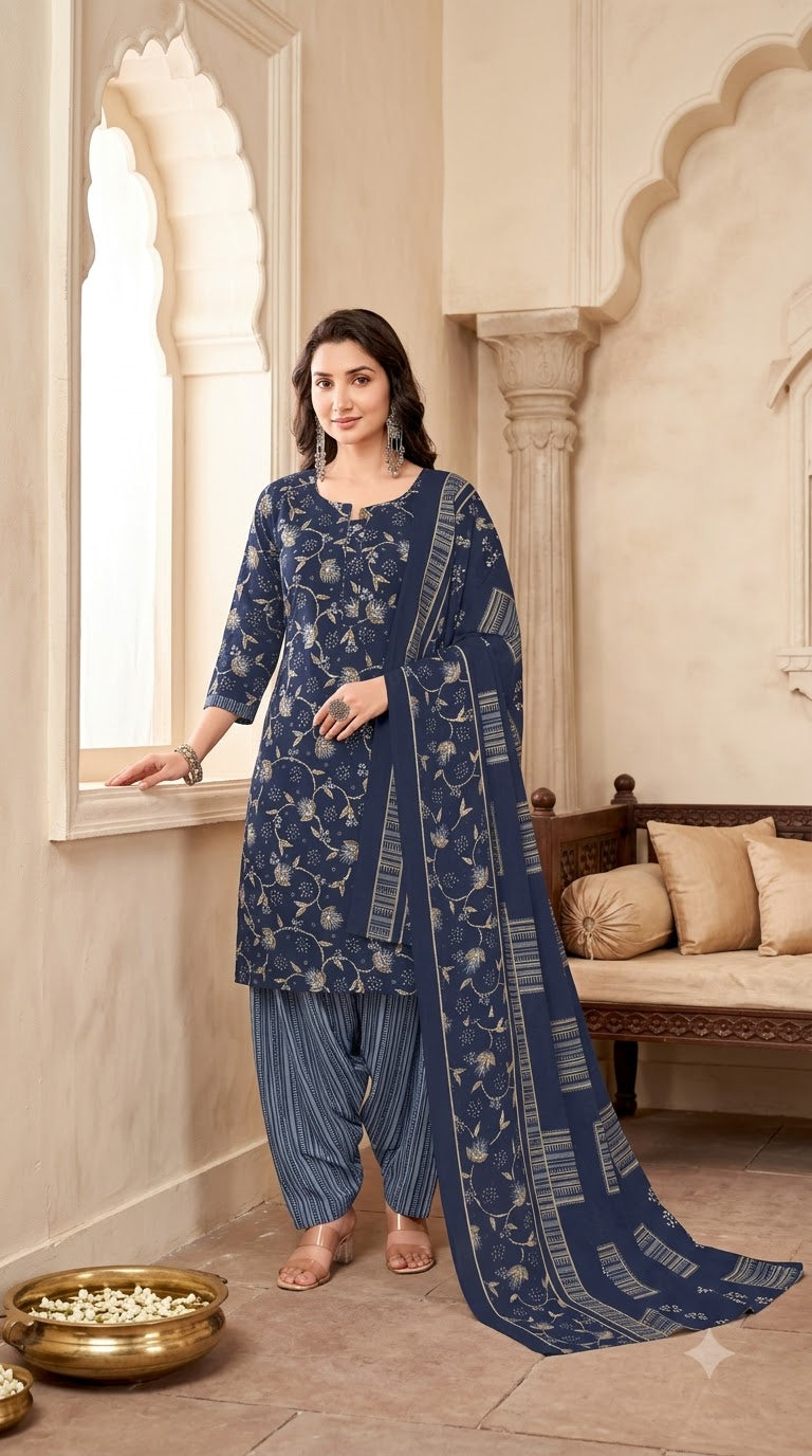 Navy Floral Patiala Suit — House of Kapasa