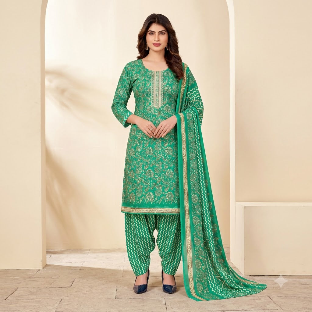 Emerald Floral Embroidered Patiala Suit — House of Kapasa