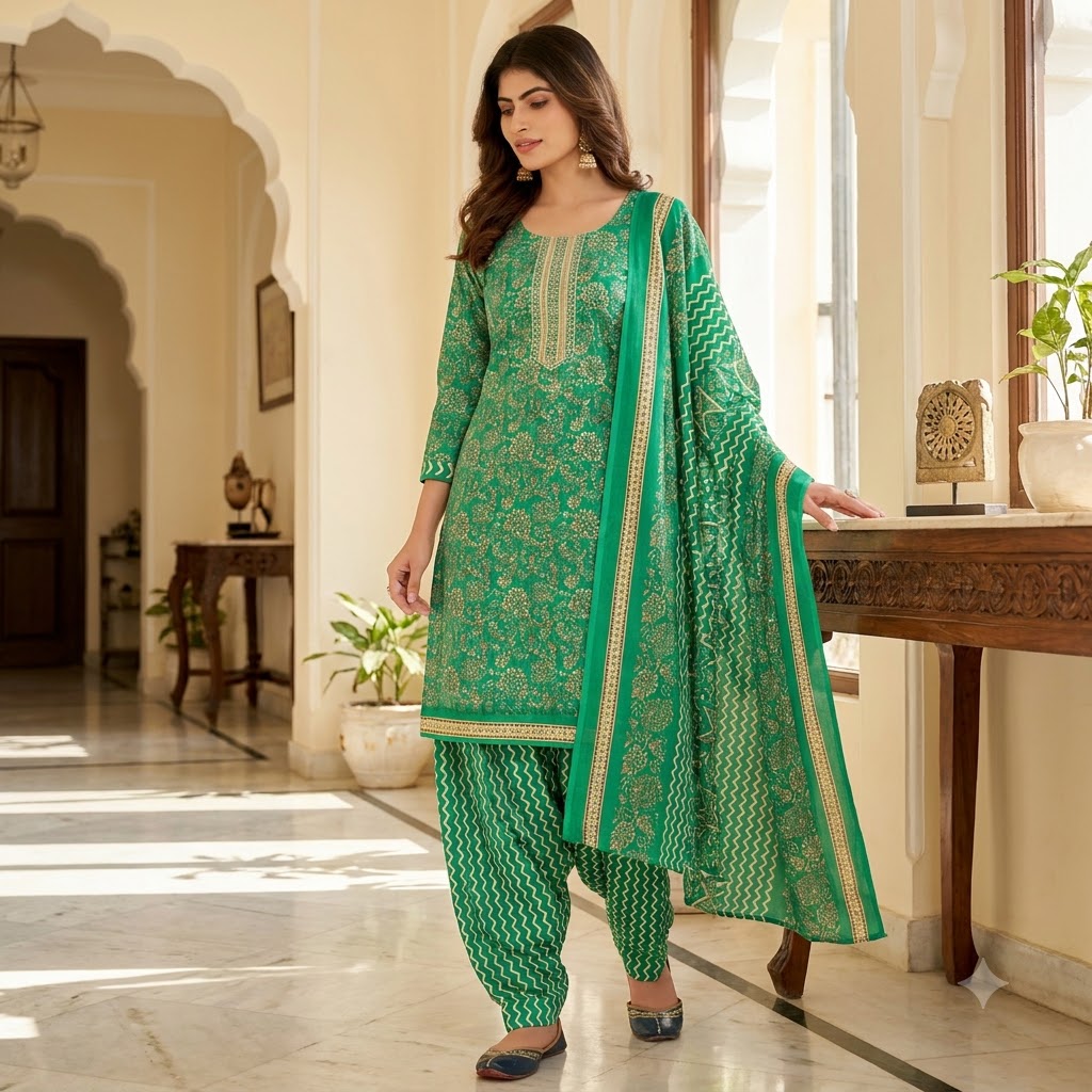 Emerald Floral Embroidered Patiala Suit — House of Kapasa