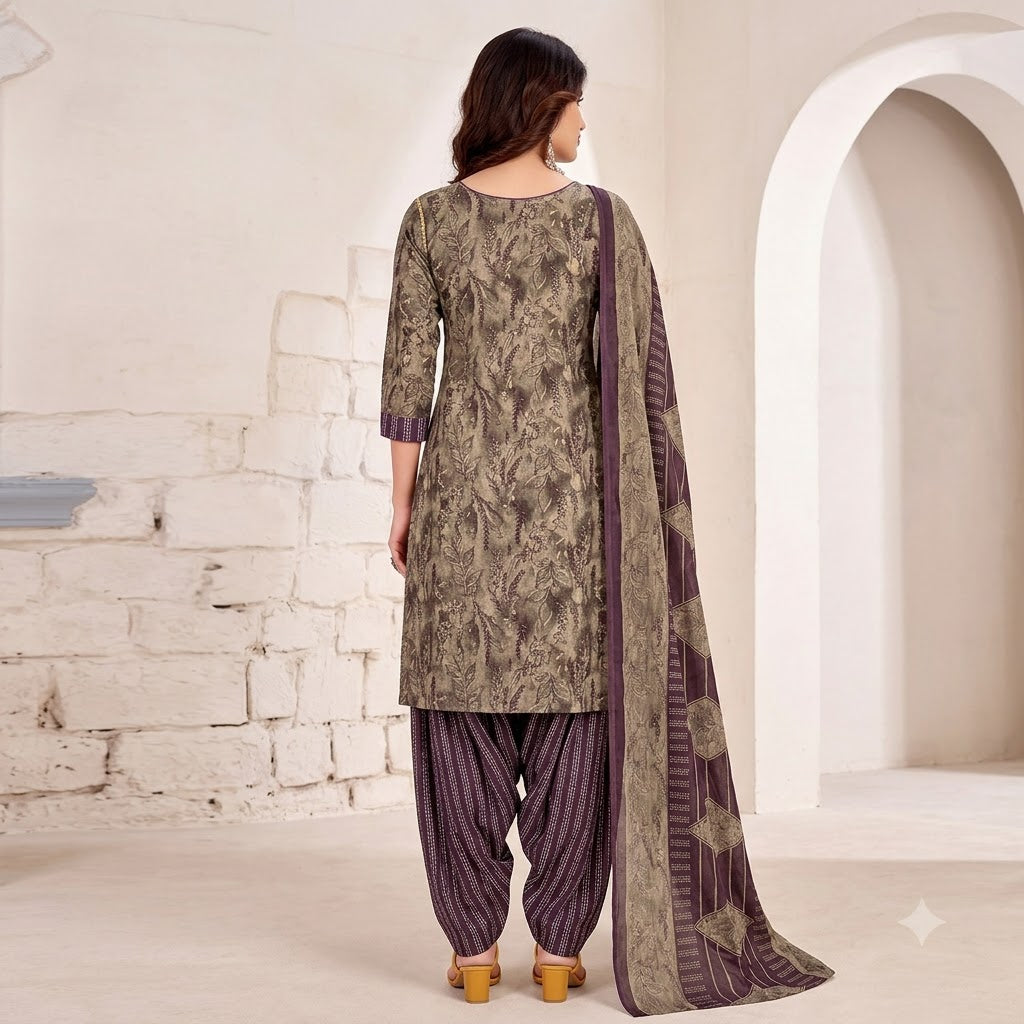 Taupe Grey Embroidered Patiala Suit — House of Kapasa