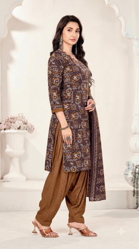 Brown Bandhani Patiala Suit — House of Kapasa
