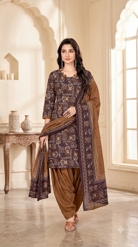 Brown Bandhani Patiala Suit — House of Kapasa