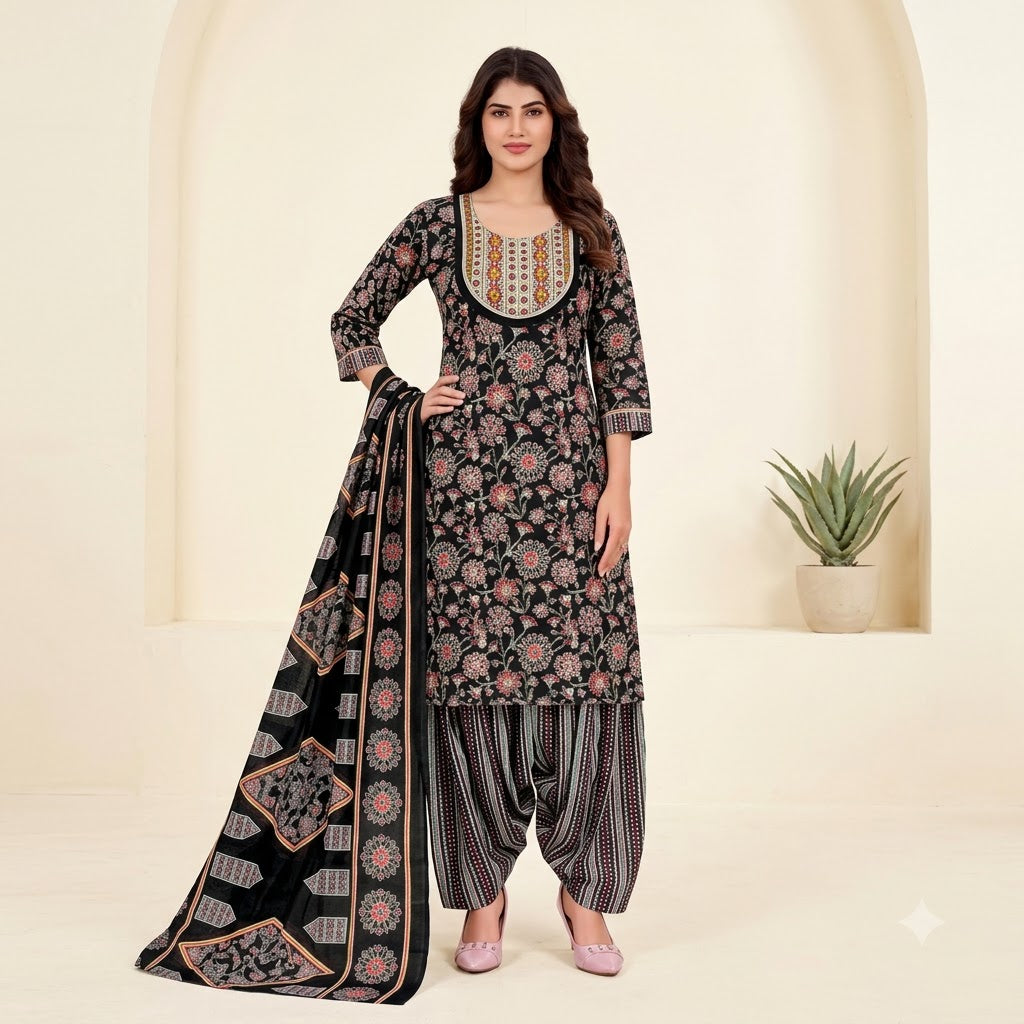 Black Floral Embroidered Patiala Suit — House of Kapasa