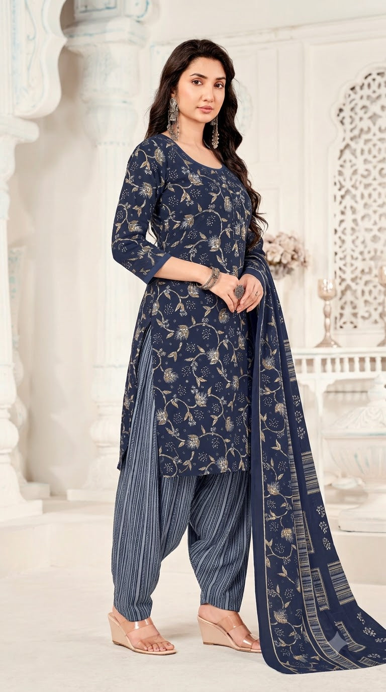 Navy Floral Patiala Suit — House of Kapasa