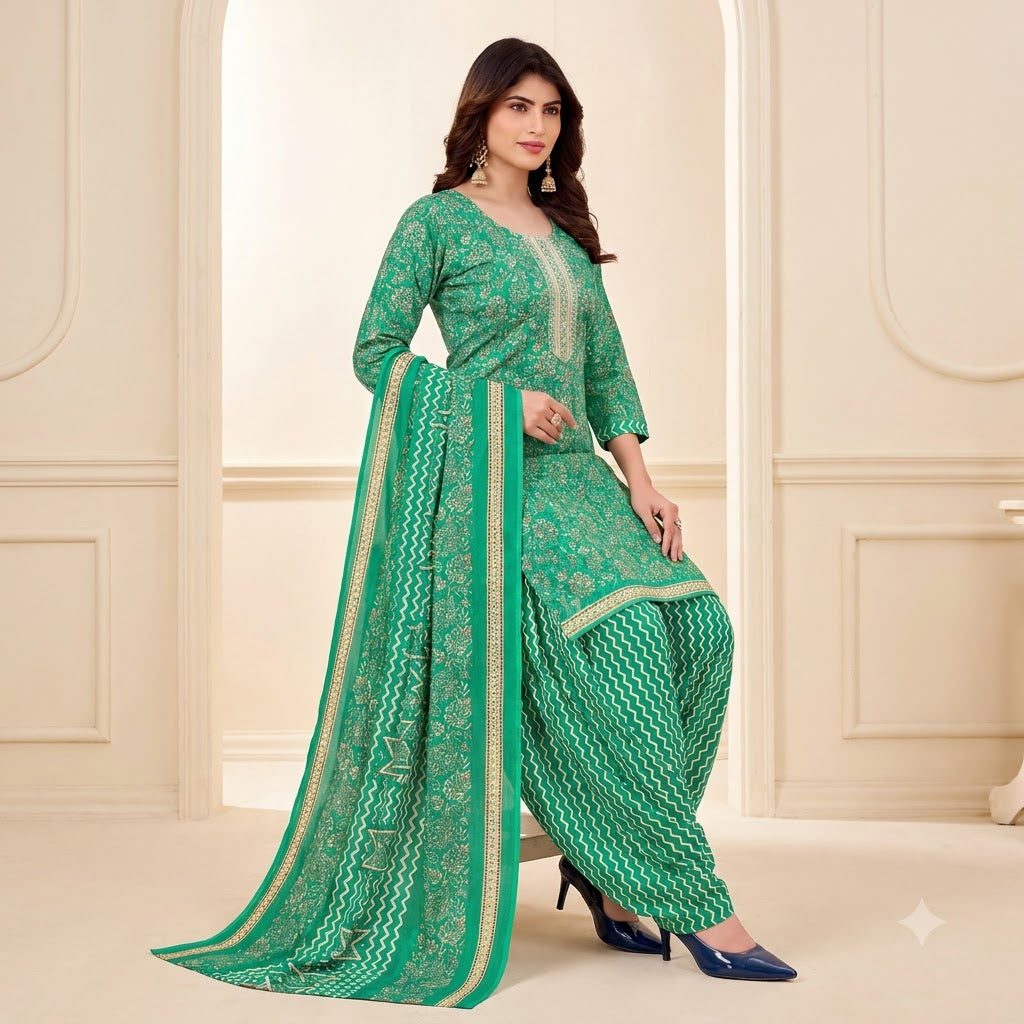 Emerald Floral Embroidered Patiala Suit — House of Kapasa