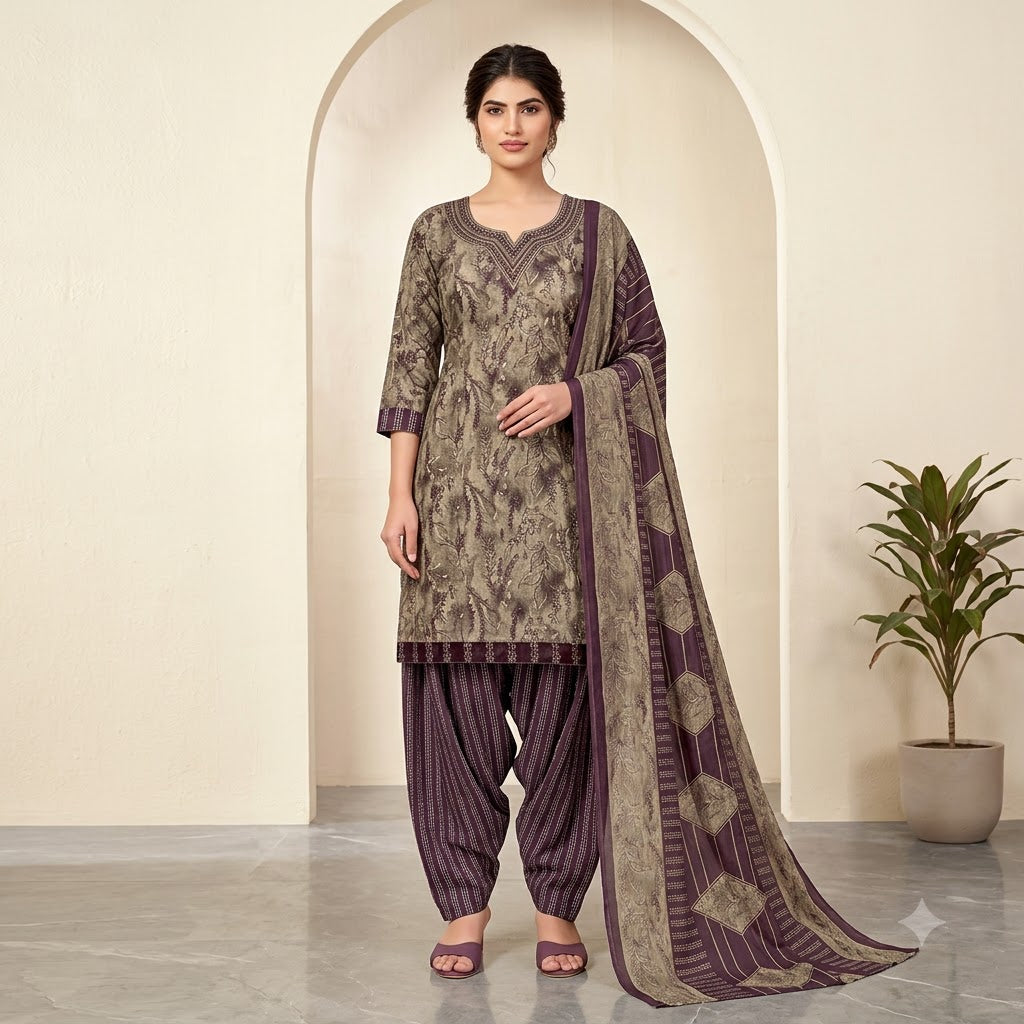 Taupe Grey Embroidered Patiala Suit — House of Kapasa