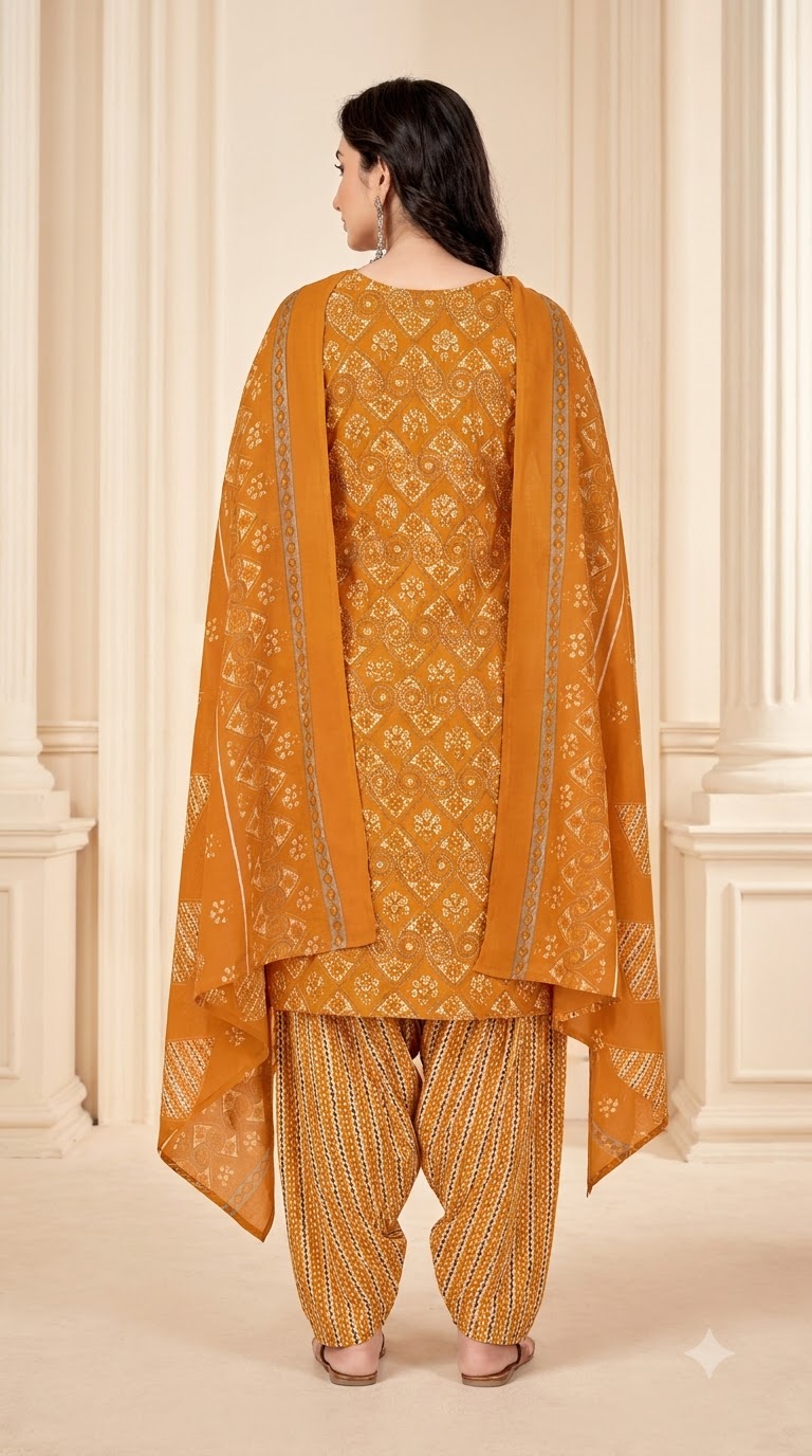 Mustard Yellow Bandhani Patiala Suit — House of Kapasa