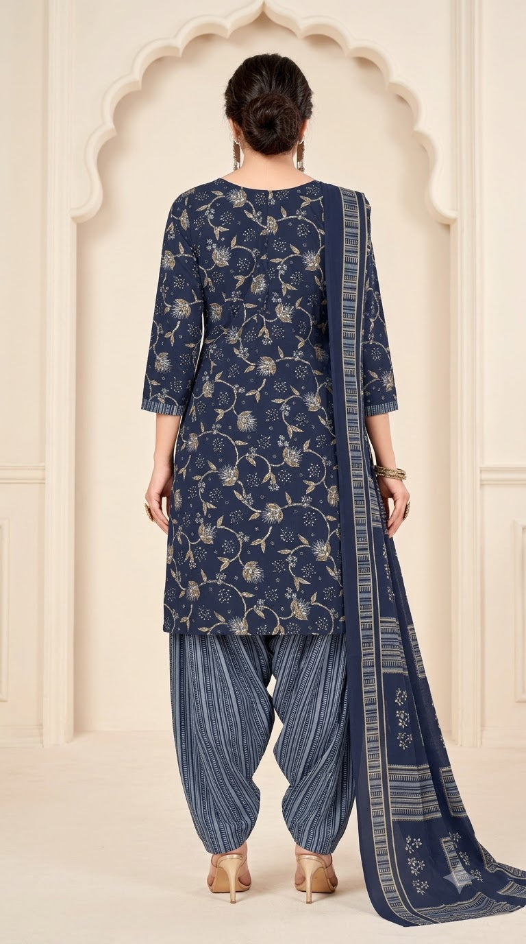 Navy Floral Patiala Suit — House of Kapasa