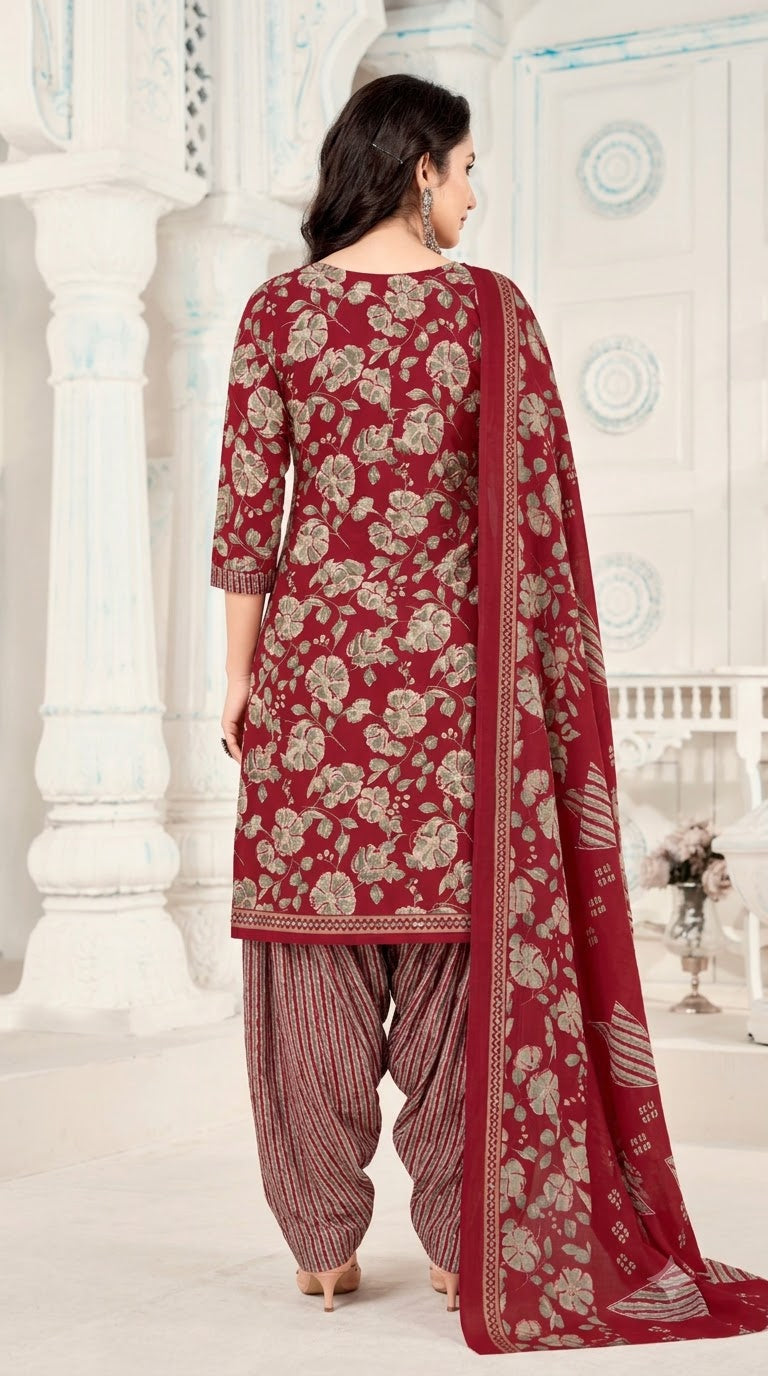 Maroon Floral Patiala Suit — House of Kapasa