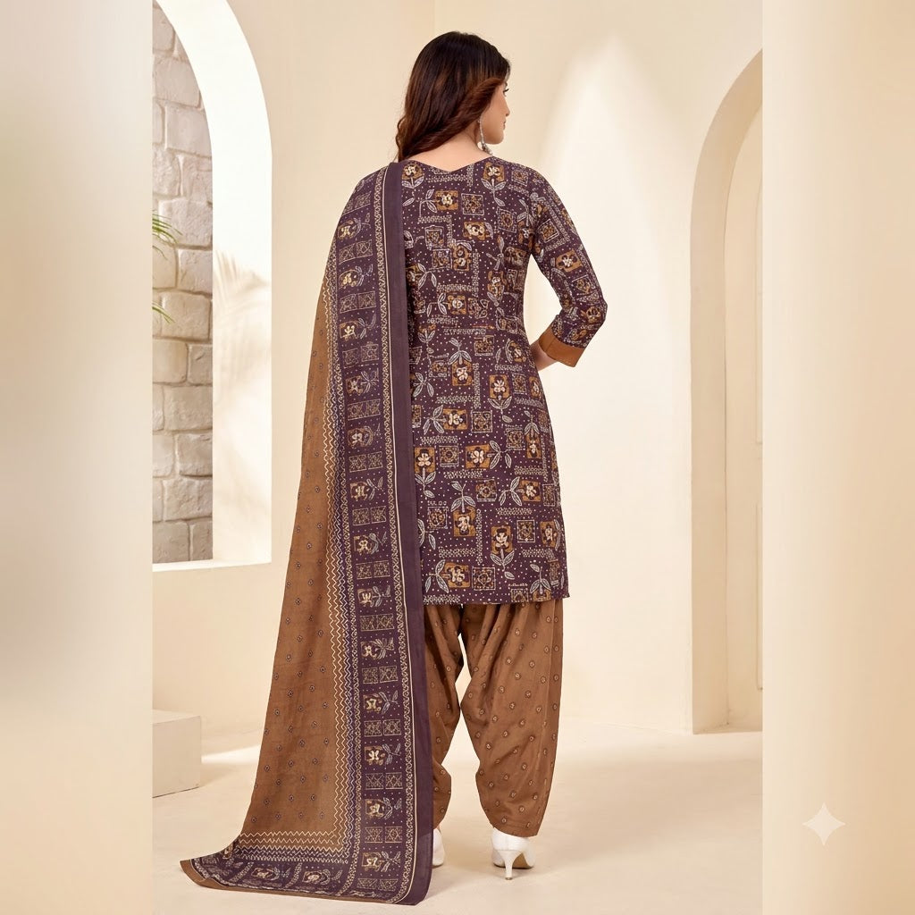 Mauve Ajrakh Print Embroidered Patiala Suit — House of Kapasa