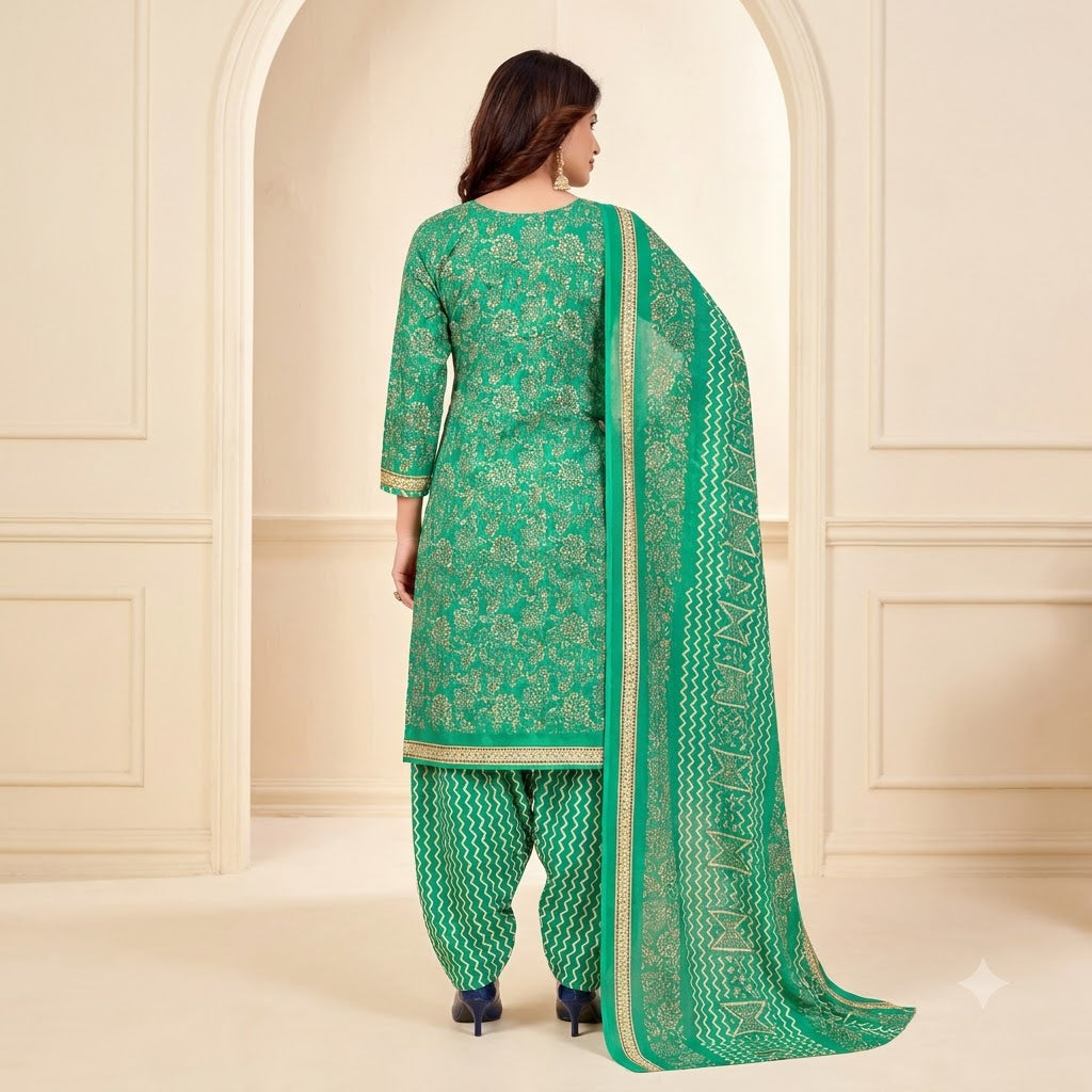 Emerald Floral Embroidered Patiala Suit — House of Kapasa