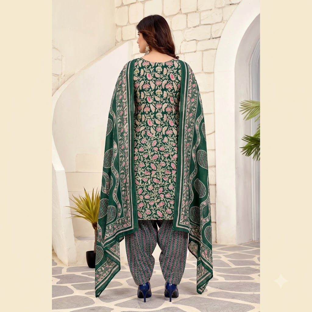 Bottle Green Floral Embroidered Patiala Suit — House of Kapasa