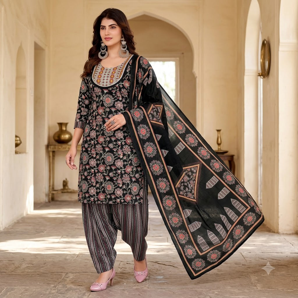 Black Floral Embroidered Patiala Suit — House of Kapasa